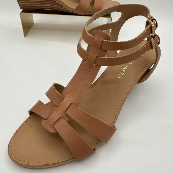 FRANCO SARTO Tan Leather ‘Dare’ Sandal Wedges | Size 8.5 - Picture 6 of 14